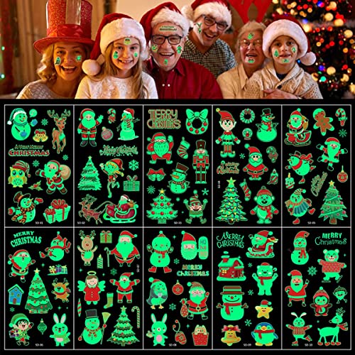 MAYCREATE® 10 Sheets Christmas Cartoon Temporary Tattoo Sticker Night Glow Sticker, Christmas Party Cartoon Sticker for Boys Girls Party Sticker Party Supplies MAYCREATE® 10 Sheets Christmas Cartoon Temporary Tattoo Sticker Night Glow Sticker, Christmas Party Cartoon Sticker for Boys Girls Party Sticker Party Supplies
